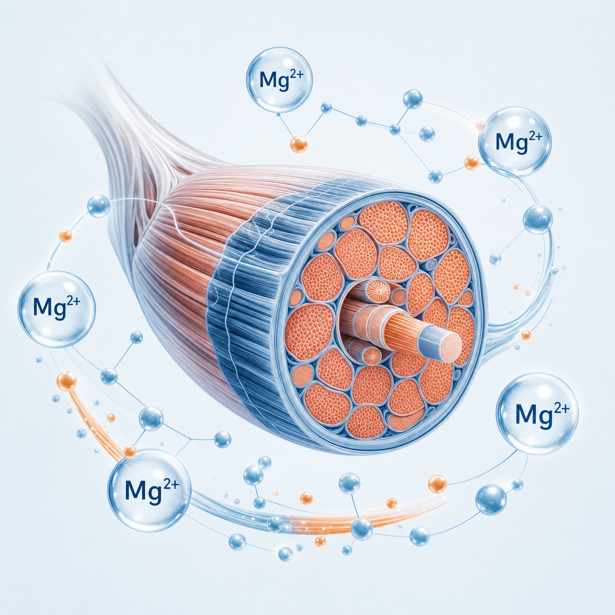 Illustration of muscle fibers with magnesium ions
