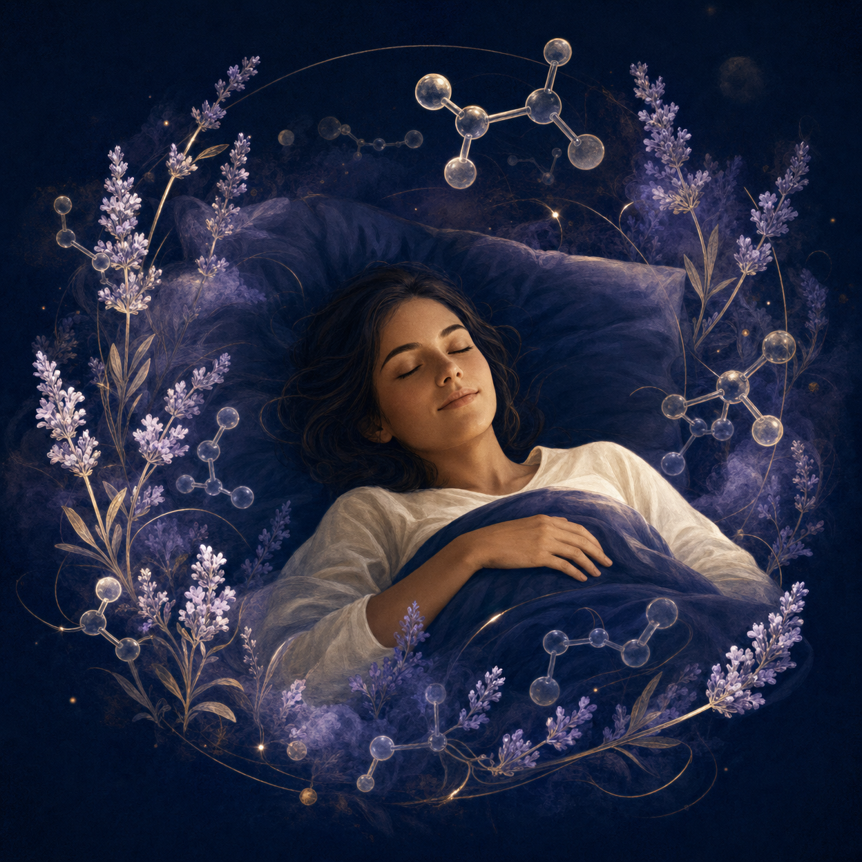 Calm woman relaxing before bed
