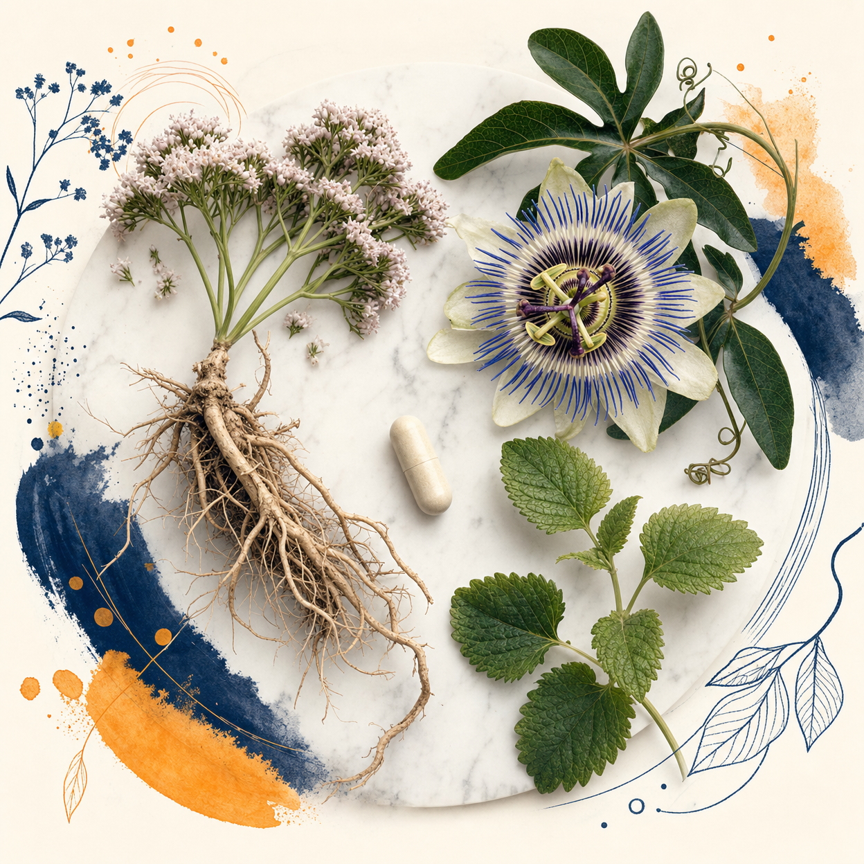 Lemon balm, valerian root and chamomile botanicals