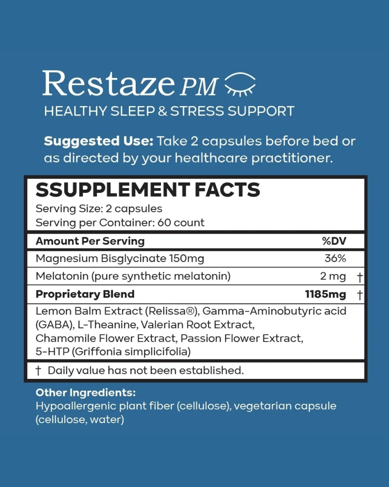 SaBio Therapeutics Restaze PM supplement facts label